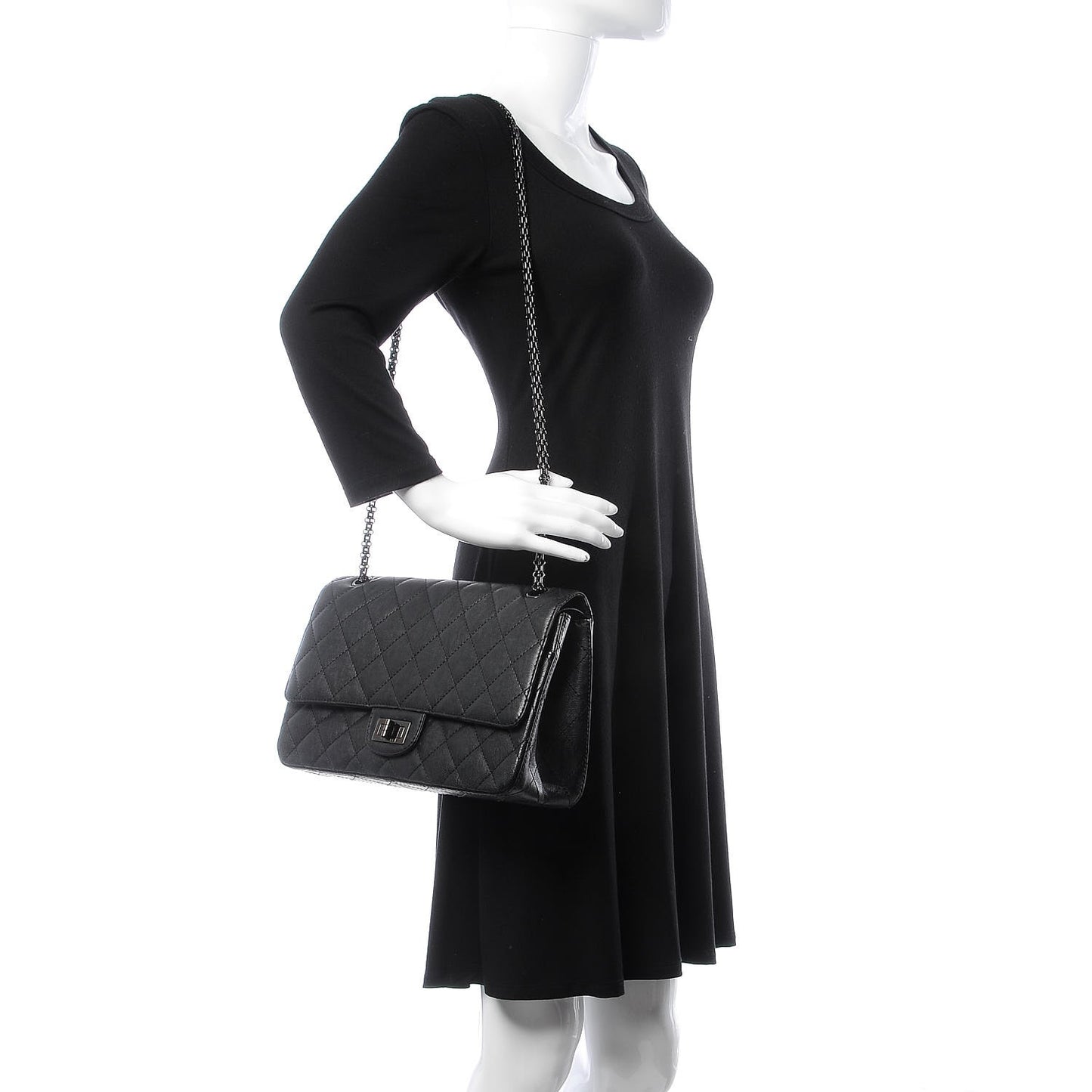 Crumpled Calfskin Quilted 2.55 Reissue 227 Flap So Black