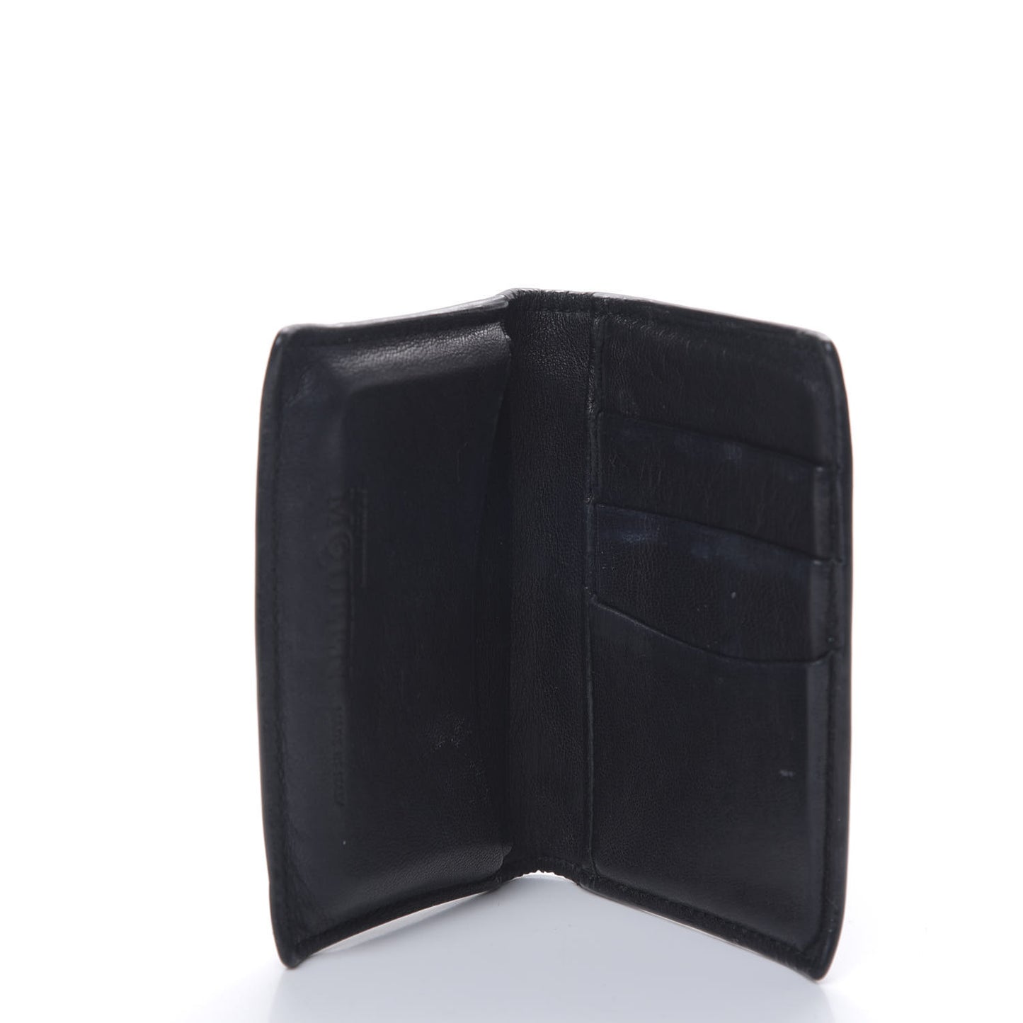Embossed Calfskin Rib Cage Bi Fold Card Holder Black