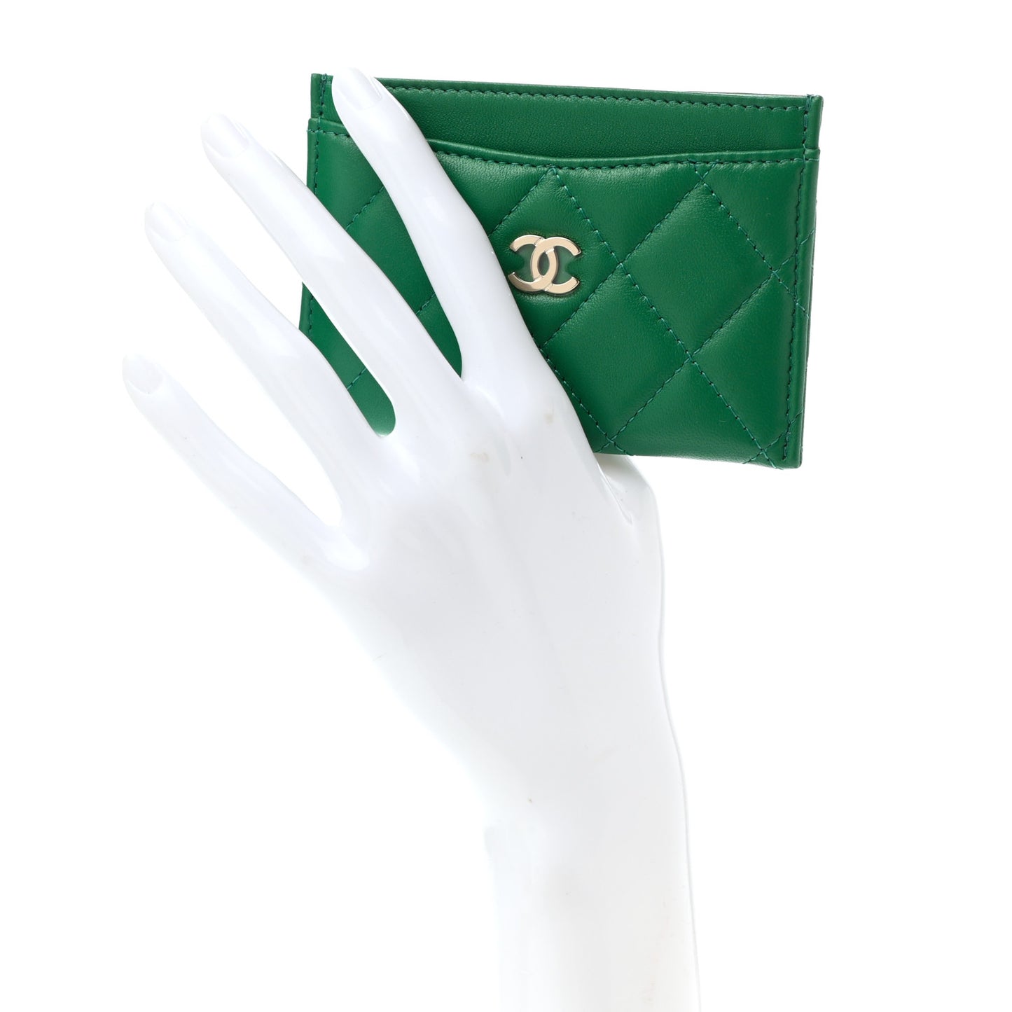Lambskin Quilted Card Holder Green