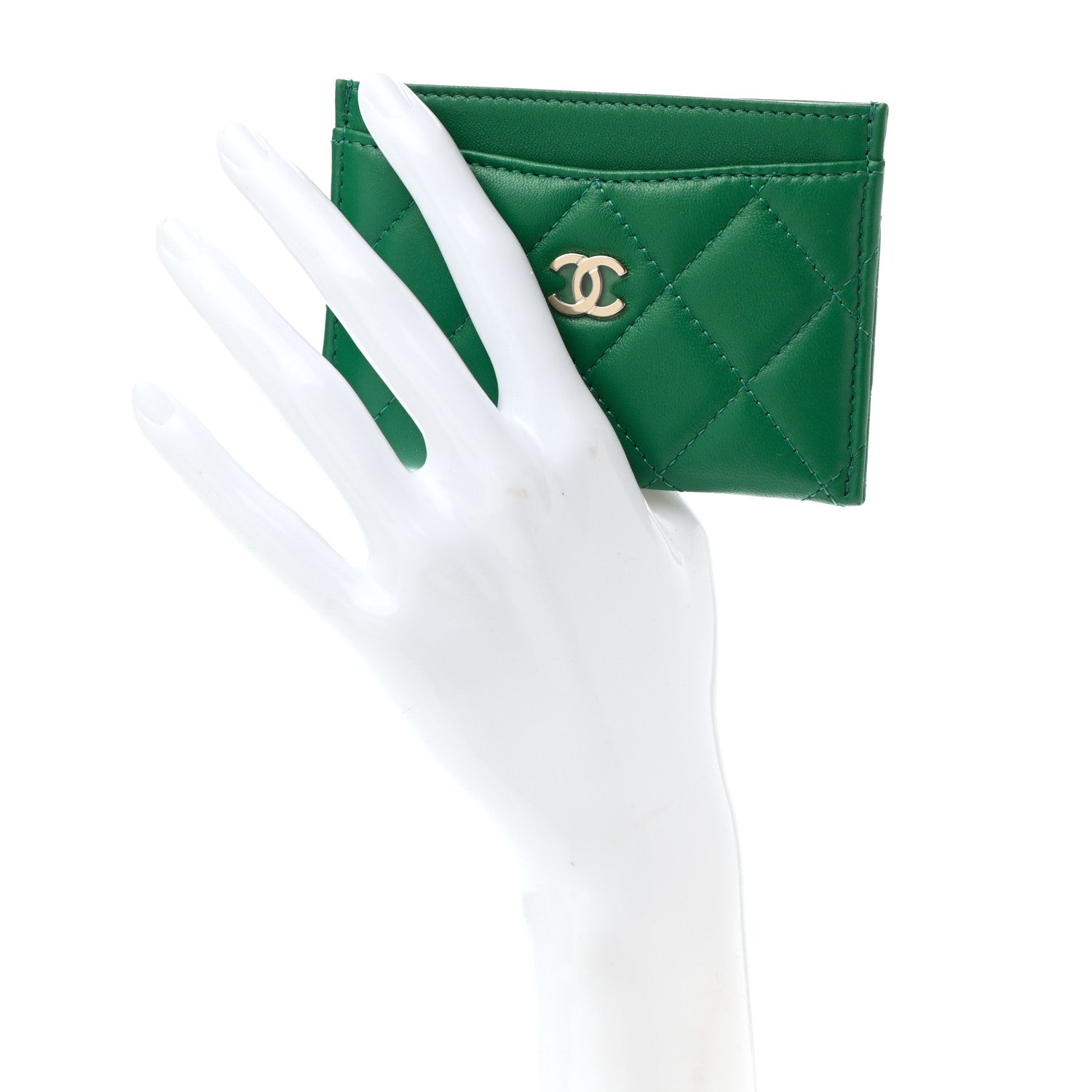 Chanel Lambskin Quilted Card Holder Green 2 of 9