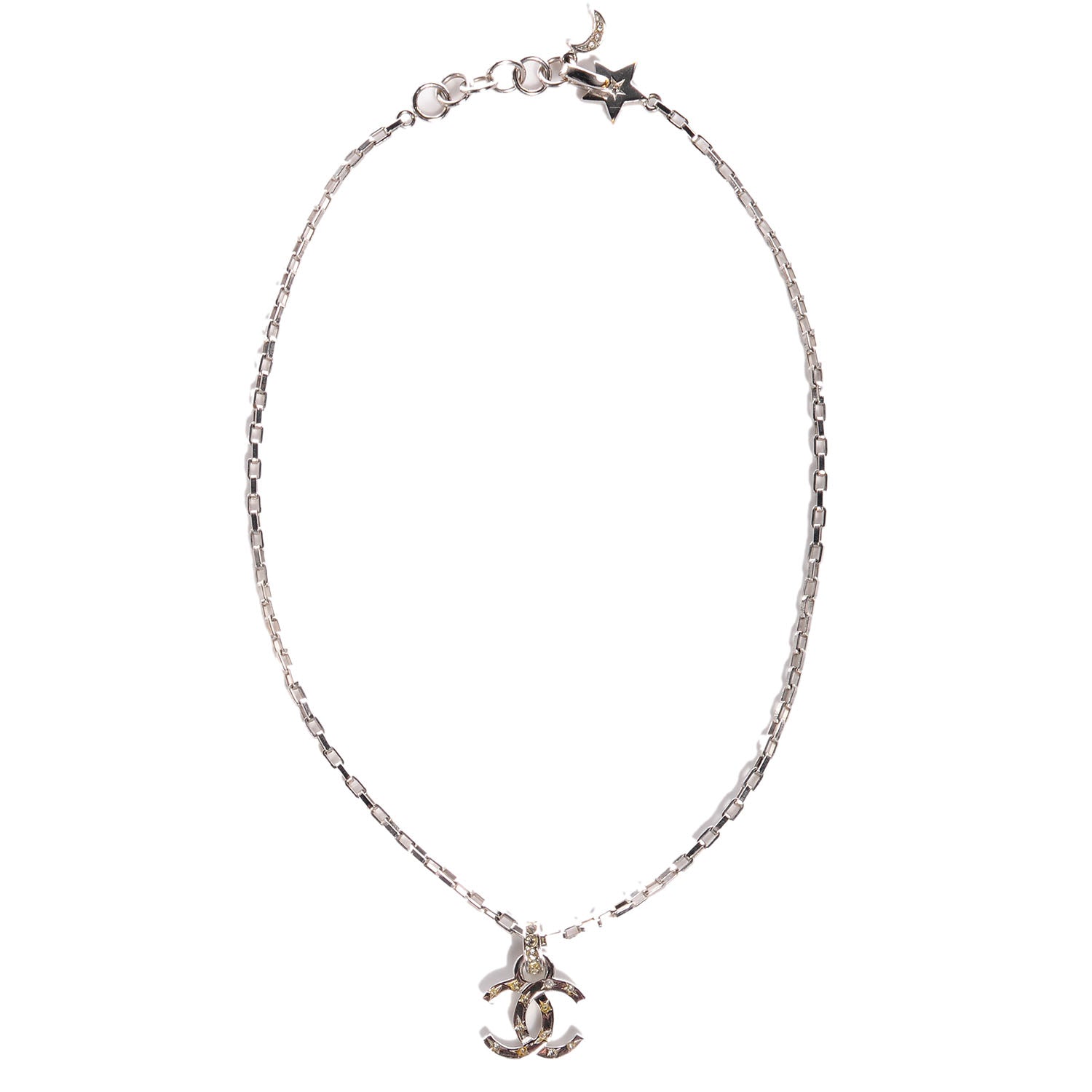 Chanel Crystal CC Star Pendant Necklace Silver 4 of 5