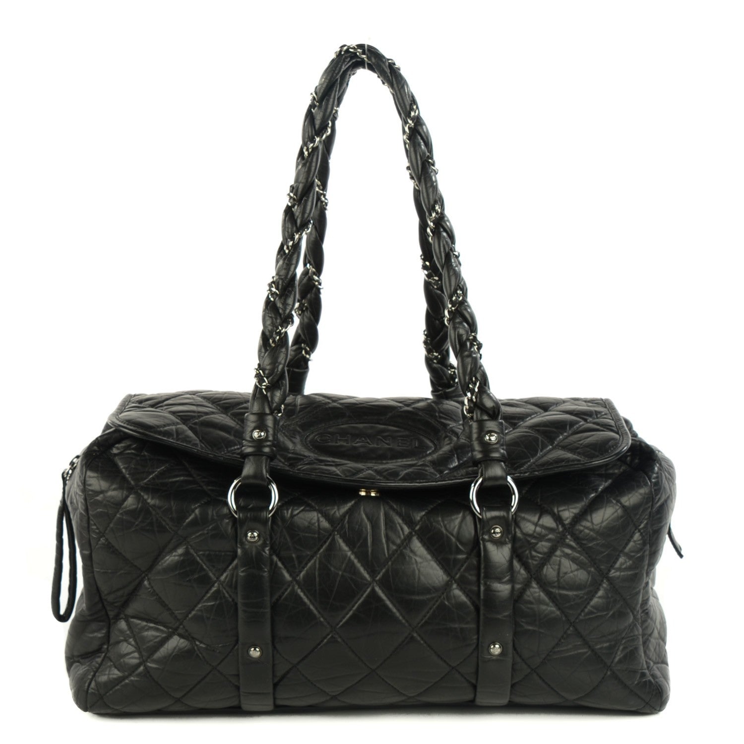 Chanel Distressed Lambskin Quilted Lady Braid Flap Tote Black 1 of 7