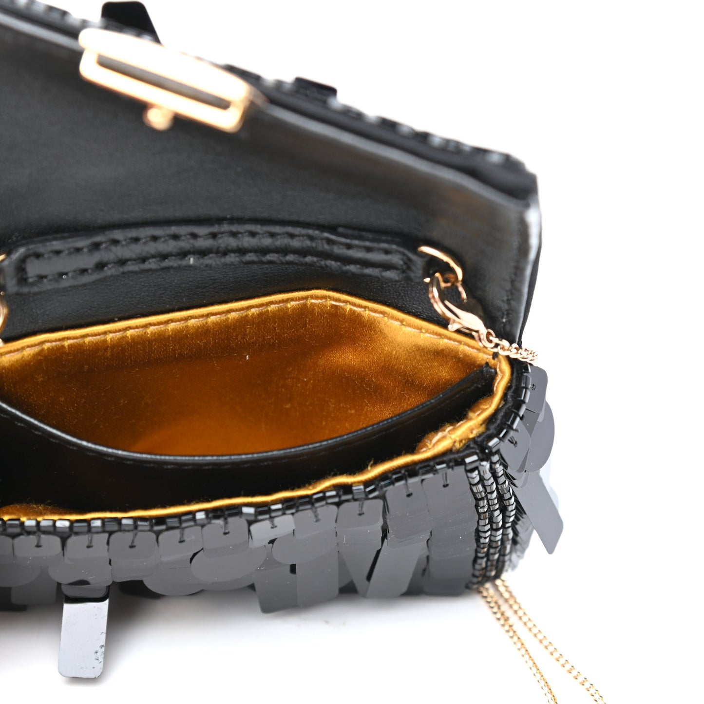 Sequin Paillettes Shiny Nappa Sex and the City Nano Baguette Belt Charm Black