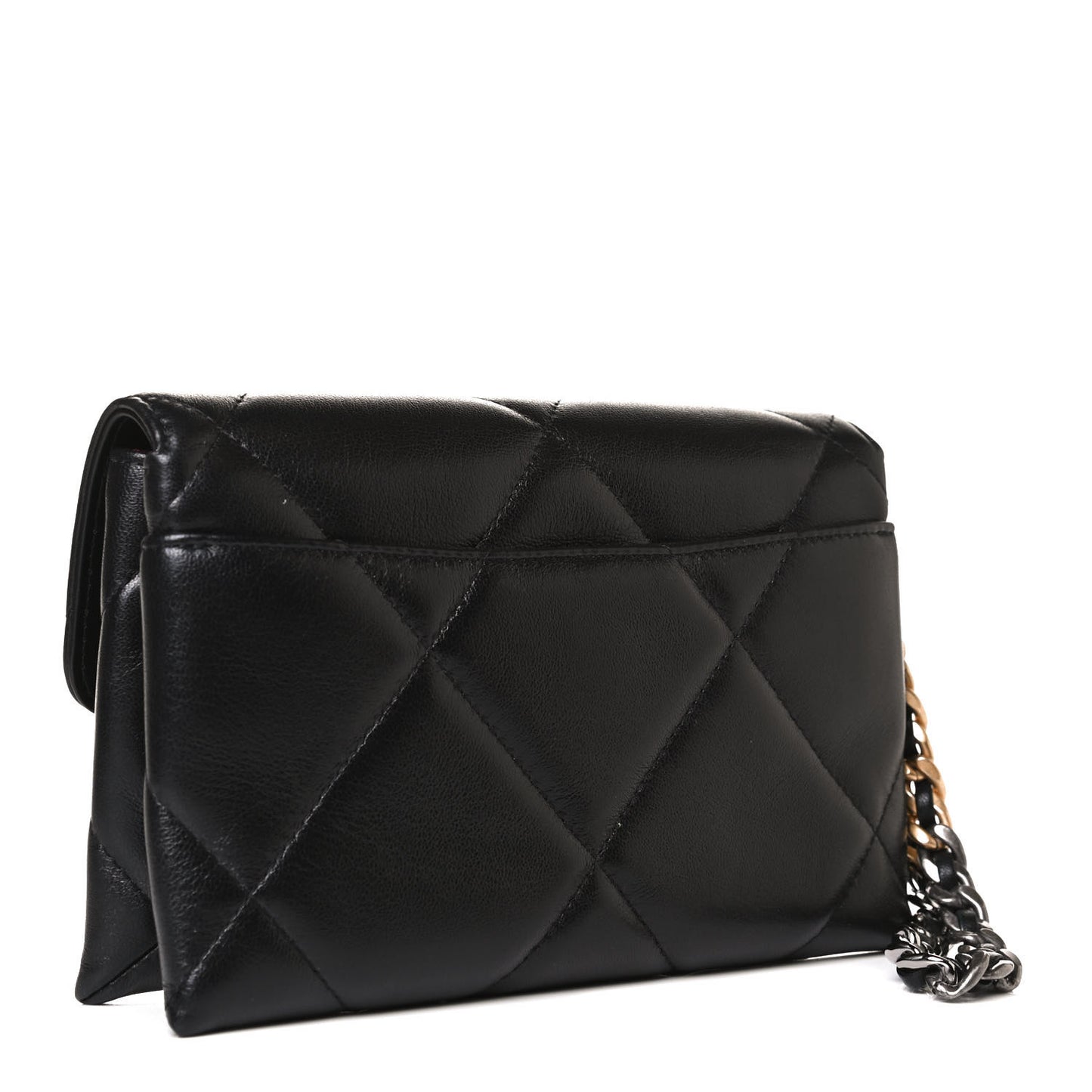 Lambskin Quilted Chanel 19 Flap Clutch Black