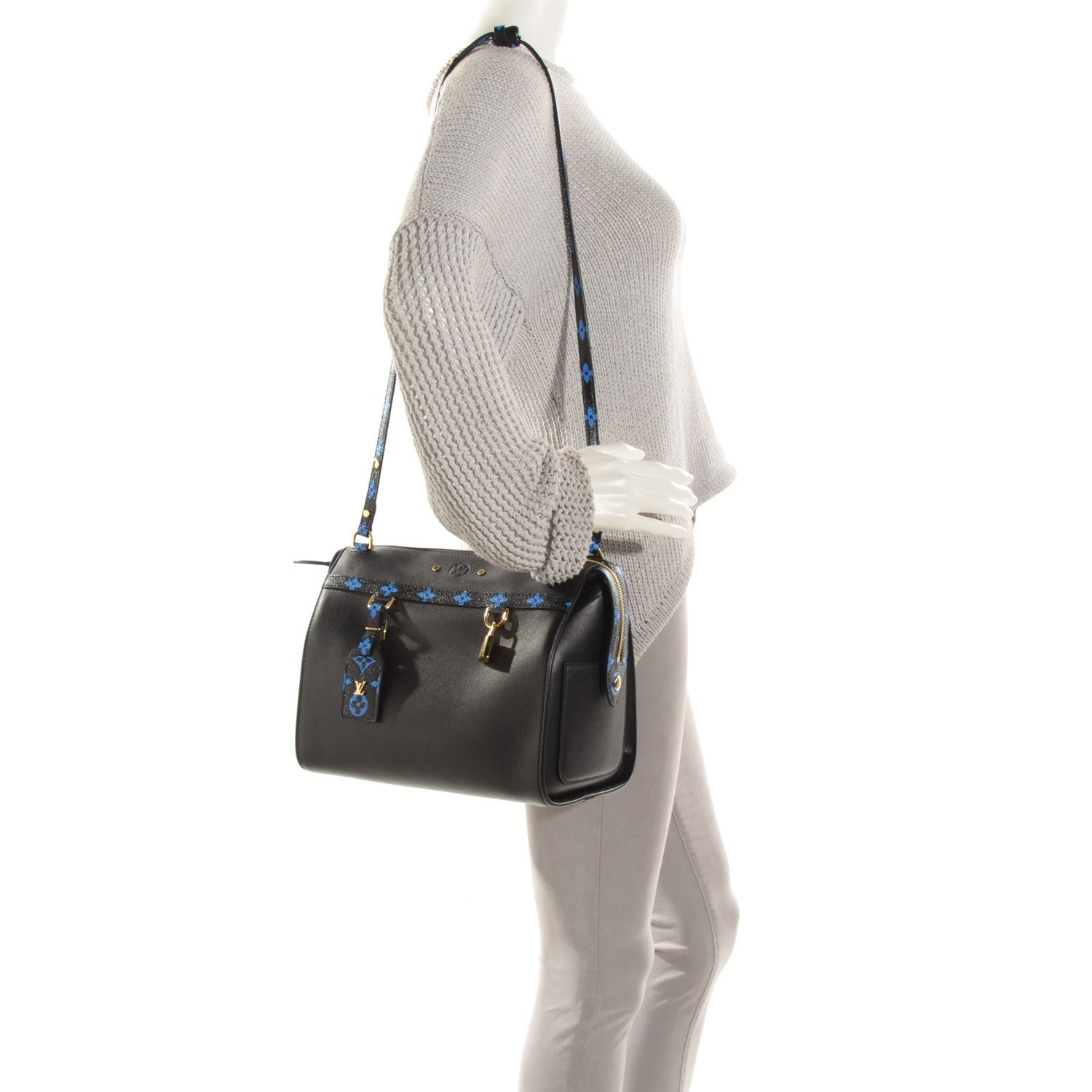 Louis Vuitton Smooth Calfskin Colored Monogram Speedy Amazon MM Blue Black 2 of 7