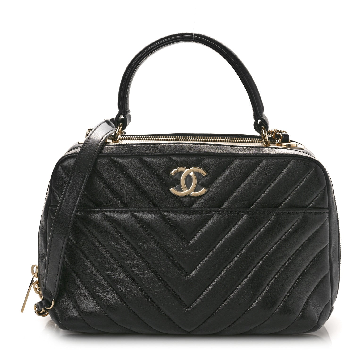 Chanel Lambskin Chevron Quilted Small Trendy CC Bowling Bag Black 1 of 10