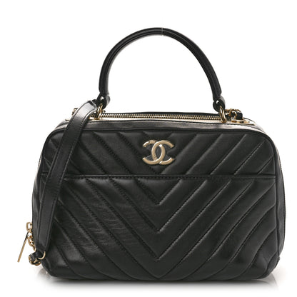 Chanel Lambskin Chevron Quilted Small Trendy CC Bowling Bag Black 1 of 10