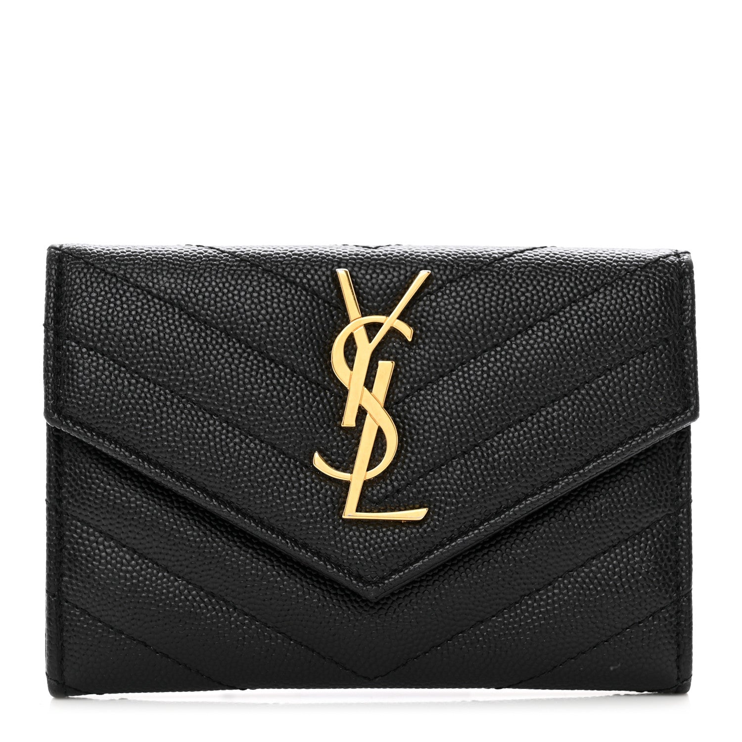 Saint Laurent Grain De Poudre Matelasse Chevron Small Monogram Envelope Wallet Black 1 of 7