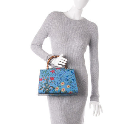 Gucci Calfskin Bamboo Web New Flora Small Nymphaea Top Handle Bag Azure 2 of 8