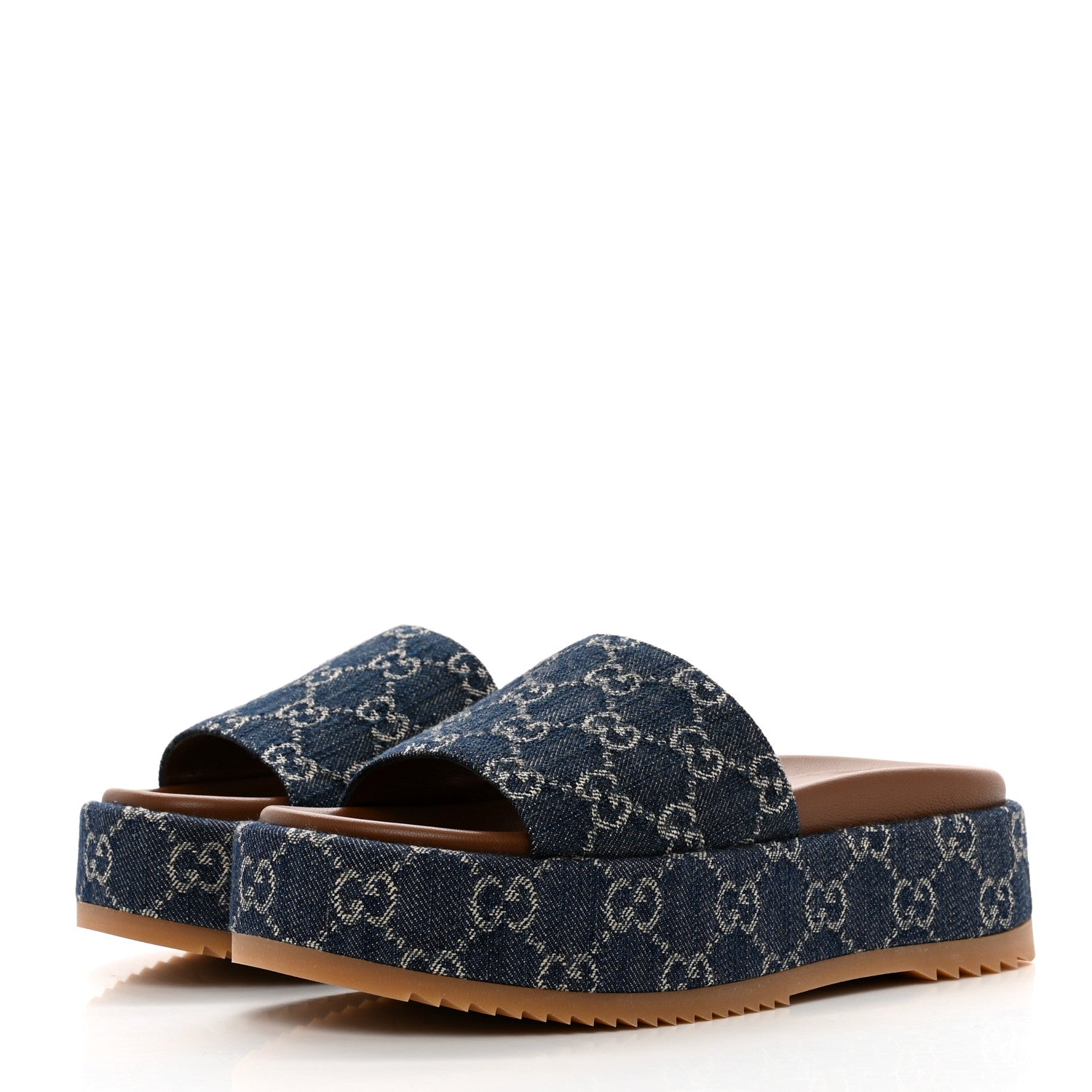 Gucci New Denim GG Monogram Angelina Platform 55mm Slide Sandals 37 Blue Tea 3 of 9
