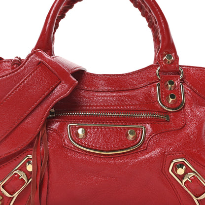 Balenciaga Glossy Nappa Gold Metallic Edge Hardware Mini City Rouge Rubis 9 of 12