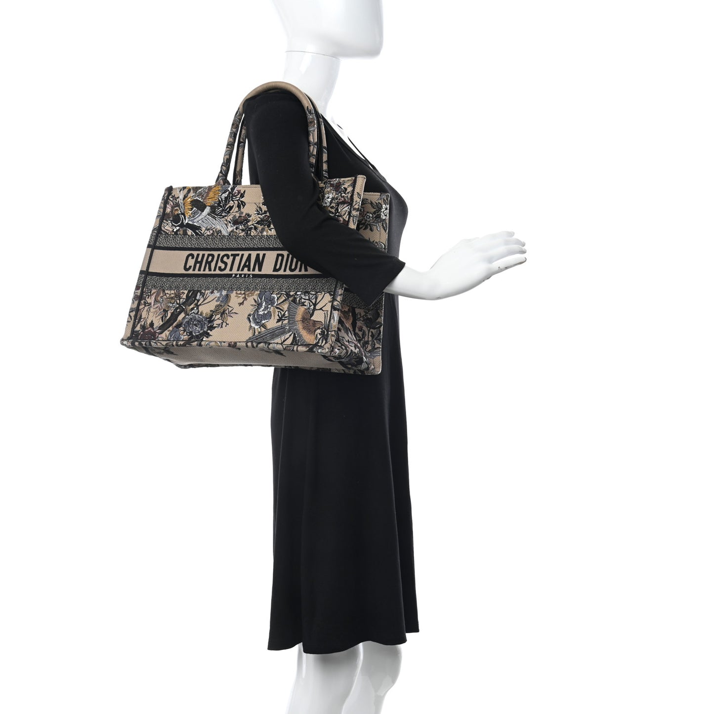 Canvas Embroidered Jardin D'Hiver Medium Book Tote Beige Multicolor