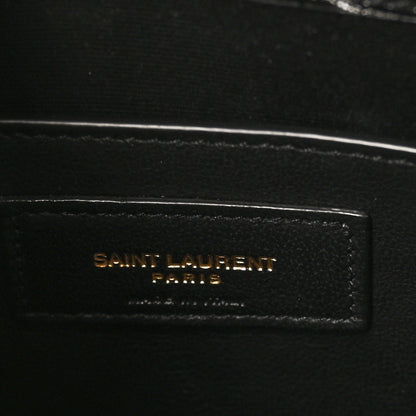 Saint Laurent Shiny Calfskin Crocodile Embossed Small Manhattan Baguette Black 6 of 9