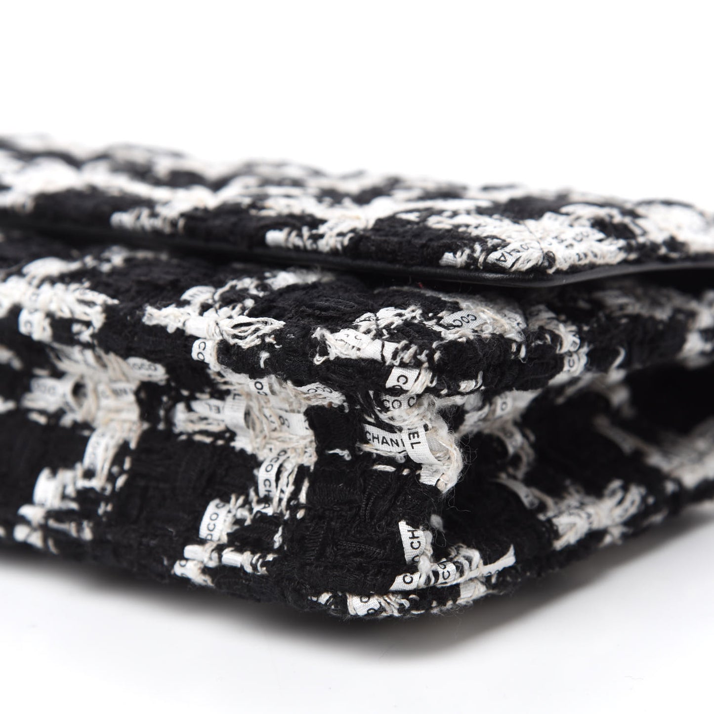 Tweed Quilted Wallet On Chain WOC Black Ecru White