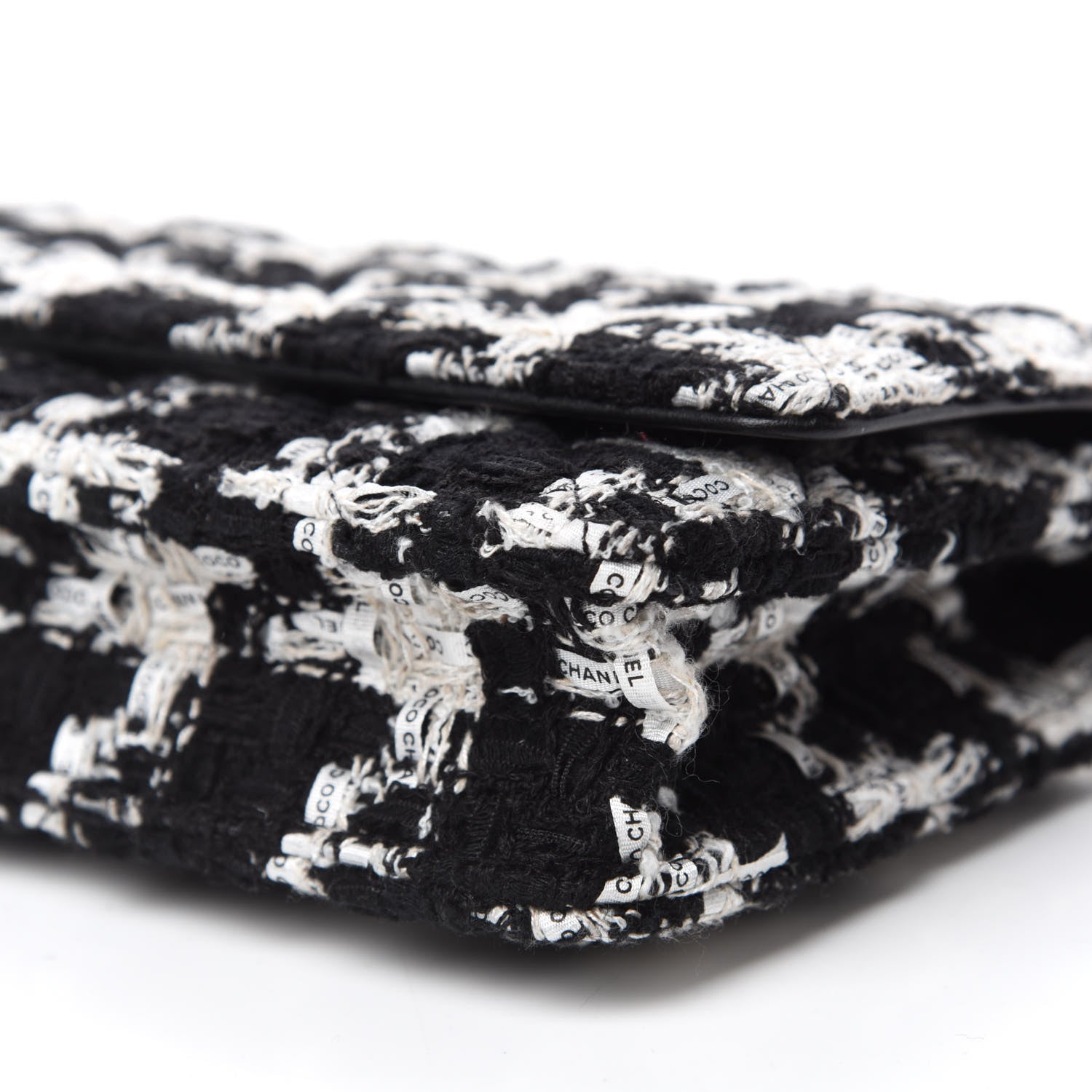 Chanel Tweed Quilted Wallet On Chain WOC Black Ecru White 7 of 12