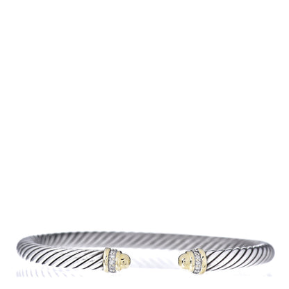 David Yurman Sterling Silver 18K Yellow Gold Diamond 5mm Cable Classics Bracelet 1 of 4