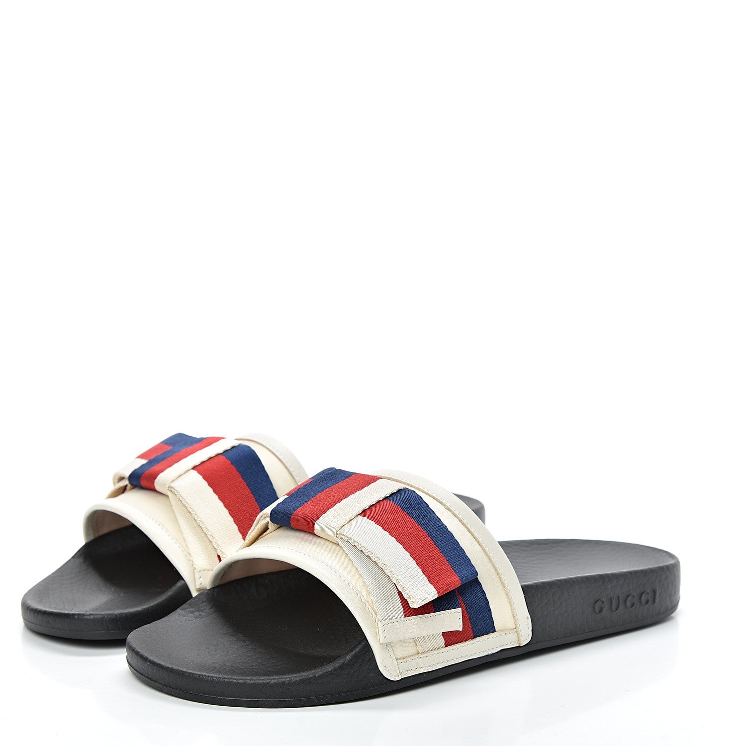 Gucci Satin Web Sylvie Bow Slide Sandals 38 White 3 of 7