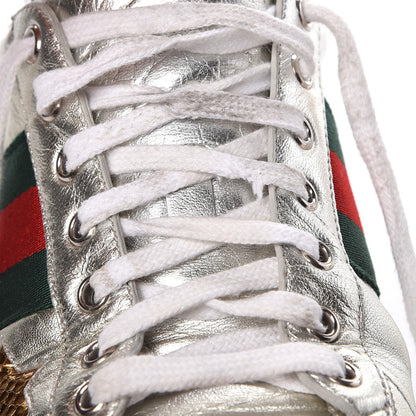 Gucci Metallic Nappa Ayers Web Lightning Bolt Embroidered Mens Ace Sneakers 9 Silver 15 of 15