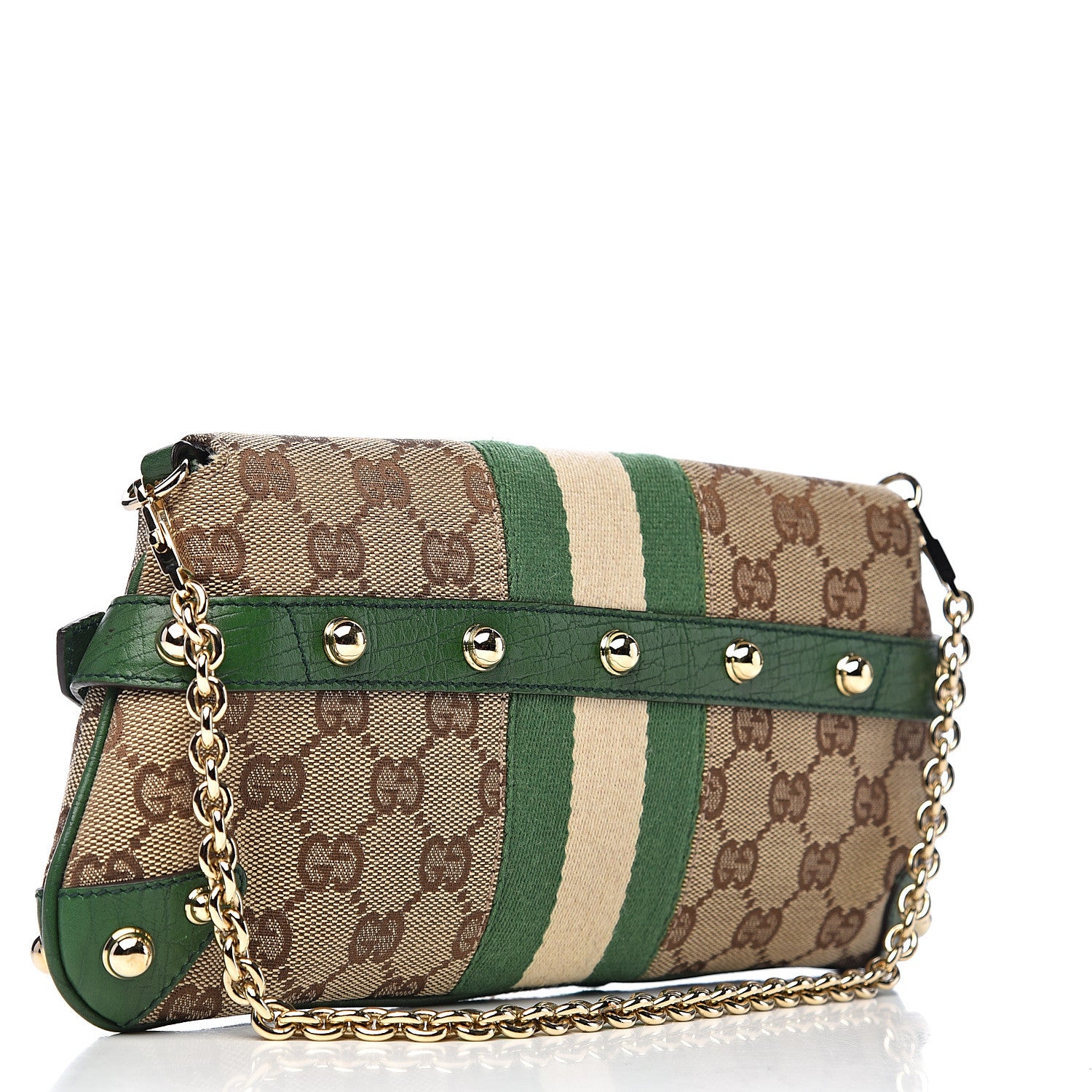 Gucci Monogram Web Small Horsebit Chain Clutch Green 3 of 12