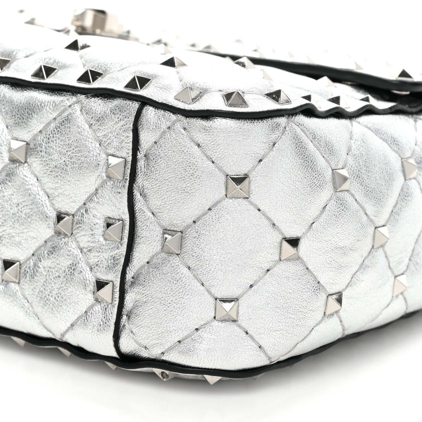 Metallic Nappa Medium Rockstud Spike Shoulder Bag Silver