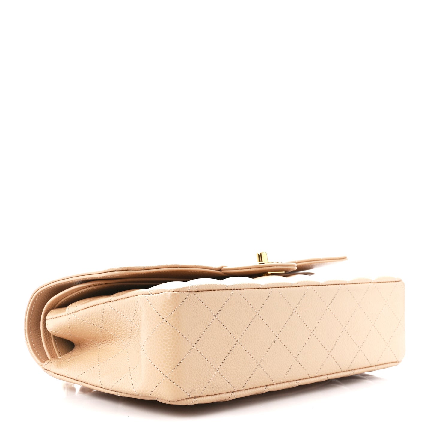 Caviar Quilted Medium Double Flap Beige