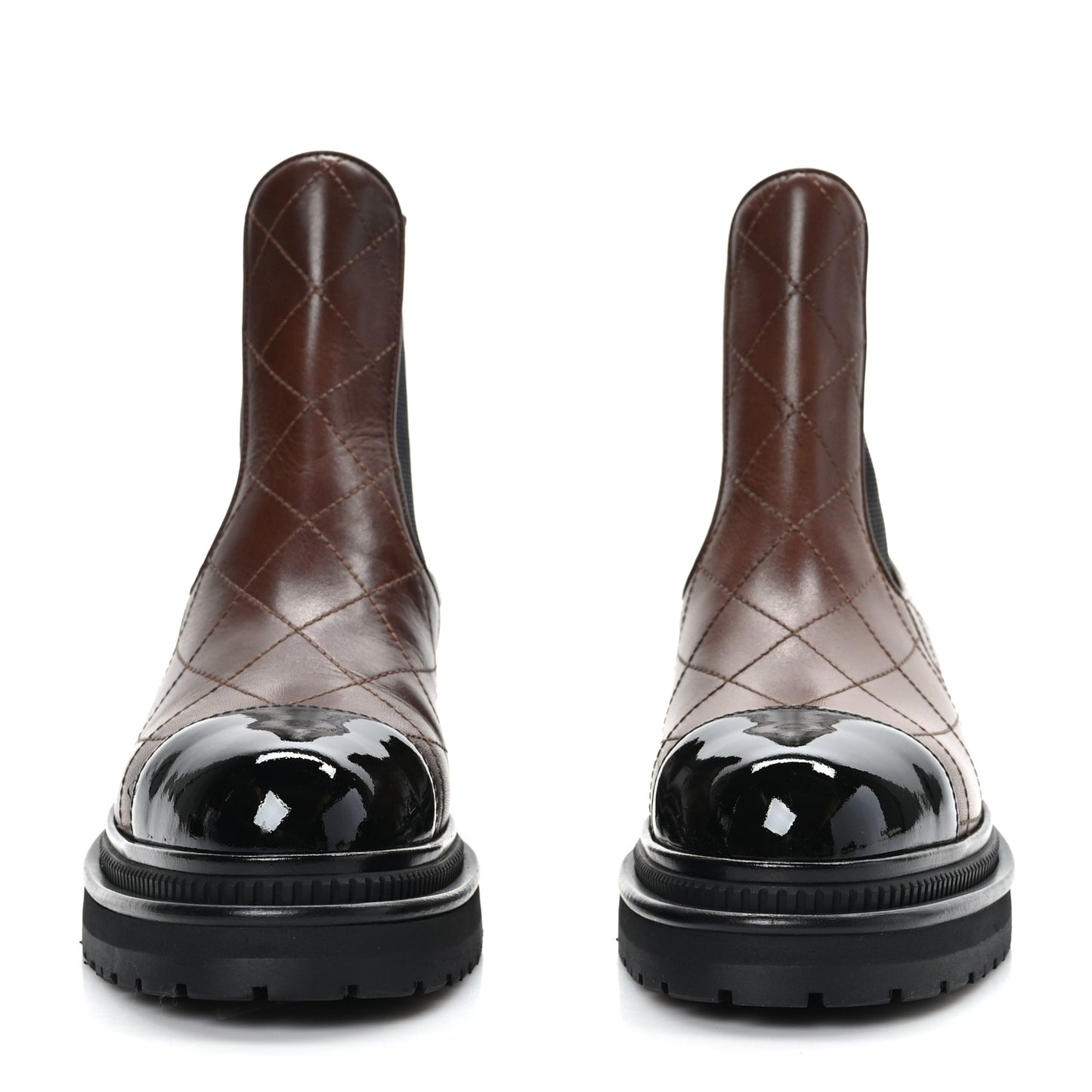 Calfskin Patent Cap Toe Quilted Short Boots 37 Brown Black