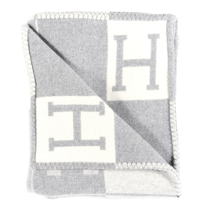 Hermes Wool Cashmere Avalon III Blanket Ecru Gris Clair 2 of 4