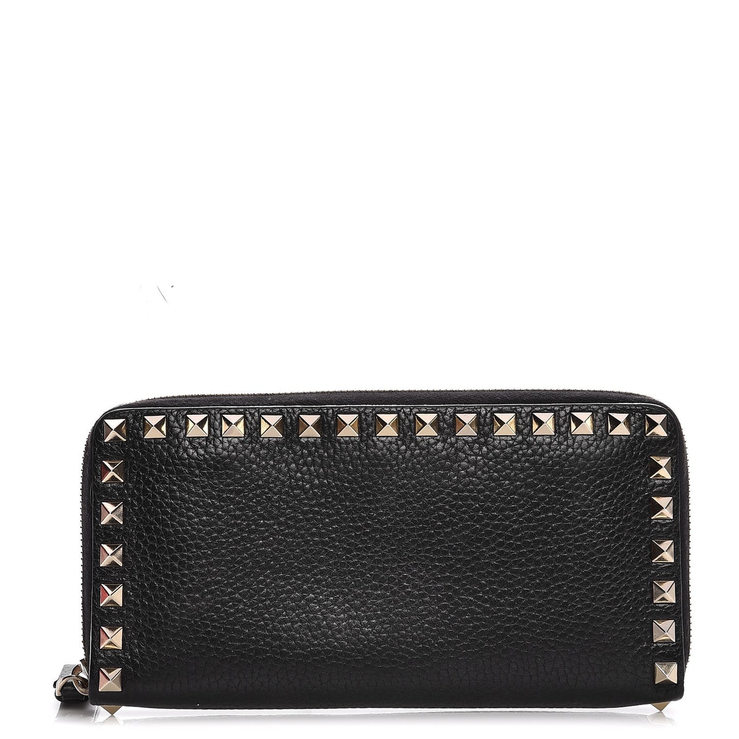 Pebbled Calfskin Rockstud Zip Around Wallet Black
