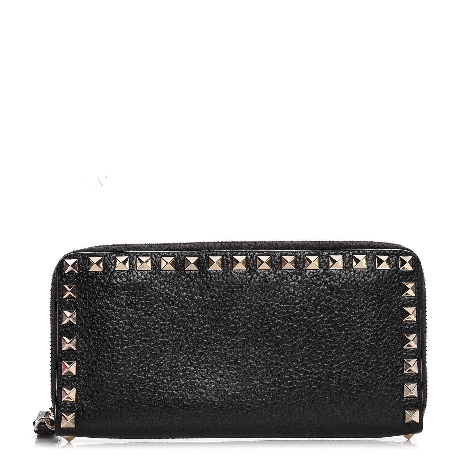 Valentino Garavani Pebbled Calfskin Rockstud Zip Around Wallet Black 1 of 9