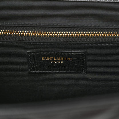 Saint Laurent Grain De Poudre Matelasse Chevron Large Monogram Satchel Black 6 of 10
