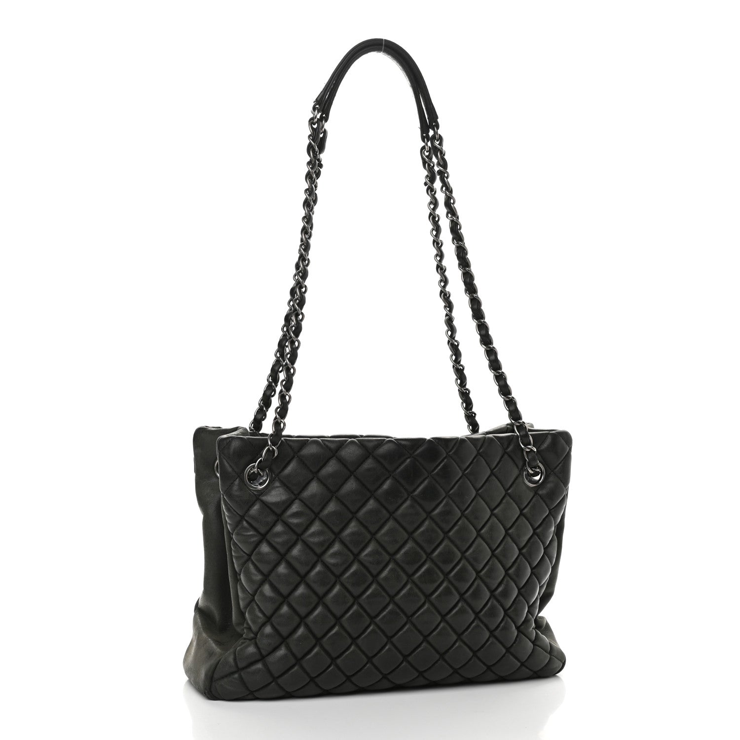Chanel Lambskin Quilted Medium New Bubble North South Tote Black 2 of 9