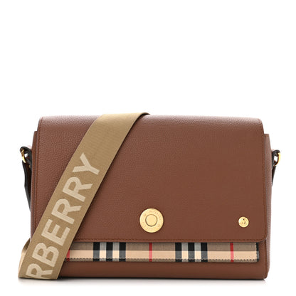 Burberry Calfskin Vintage Check Note Crossbody Bag Tan 1 of 9