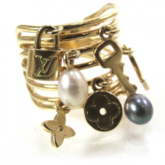 18k Yellow Gold Pearl Monogram Ring 6.5