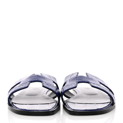 Hermes Shiny Alligator Oran Sandals 40 Bleu Electrique 2 of 10