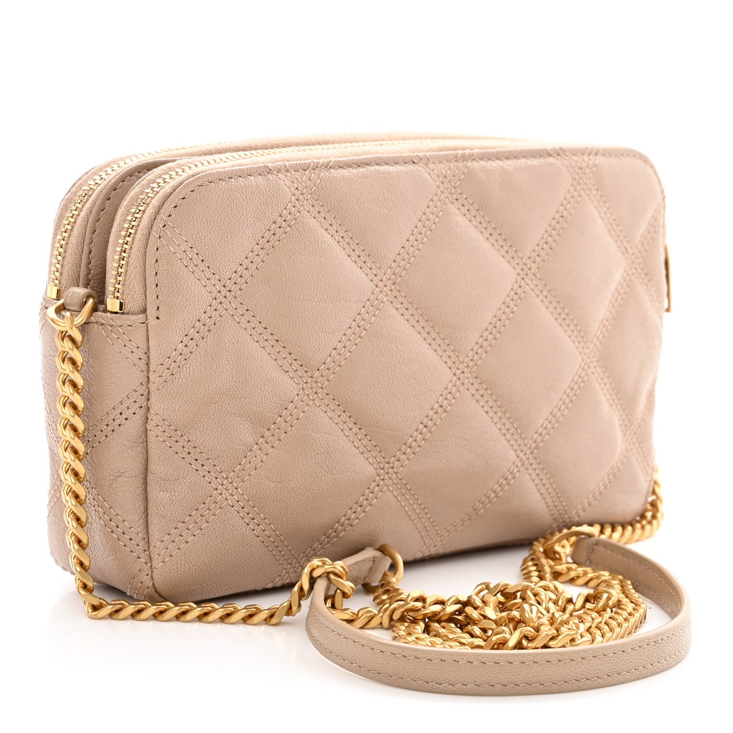 Saint Laurent Grained Lambskin Quilted Mini Becky Double Zip Bag Natural Tan 3 of 11
