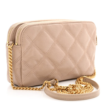 Saint Laurent Grained Lambskin Quilted Mini Becky Double Zip Bag Natural Tan 3 of 11