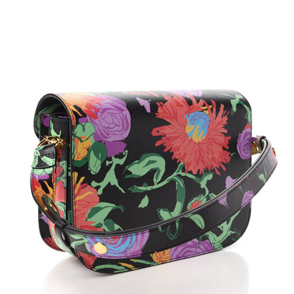 Gucci X KEN SCOTT New Shangai Calfskin Jenny Floral Print Horsebit 1955 Shoulder Bag Black Pink 3 of 11