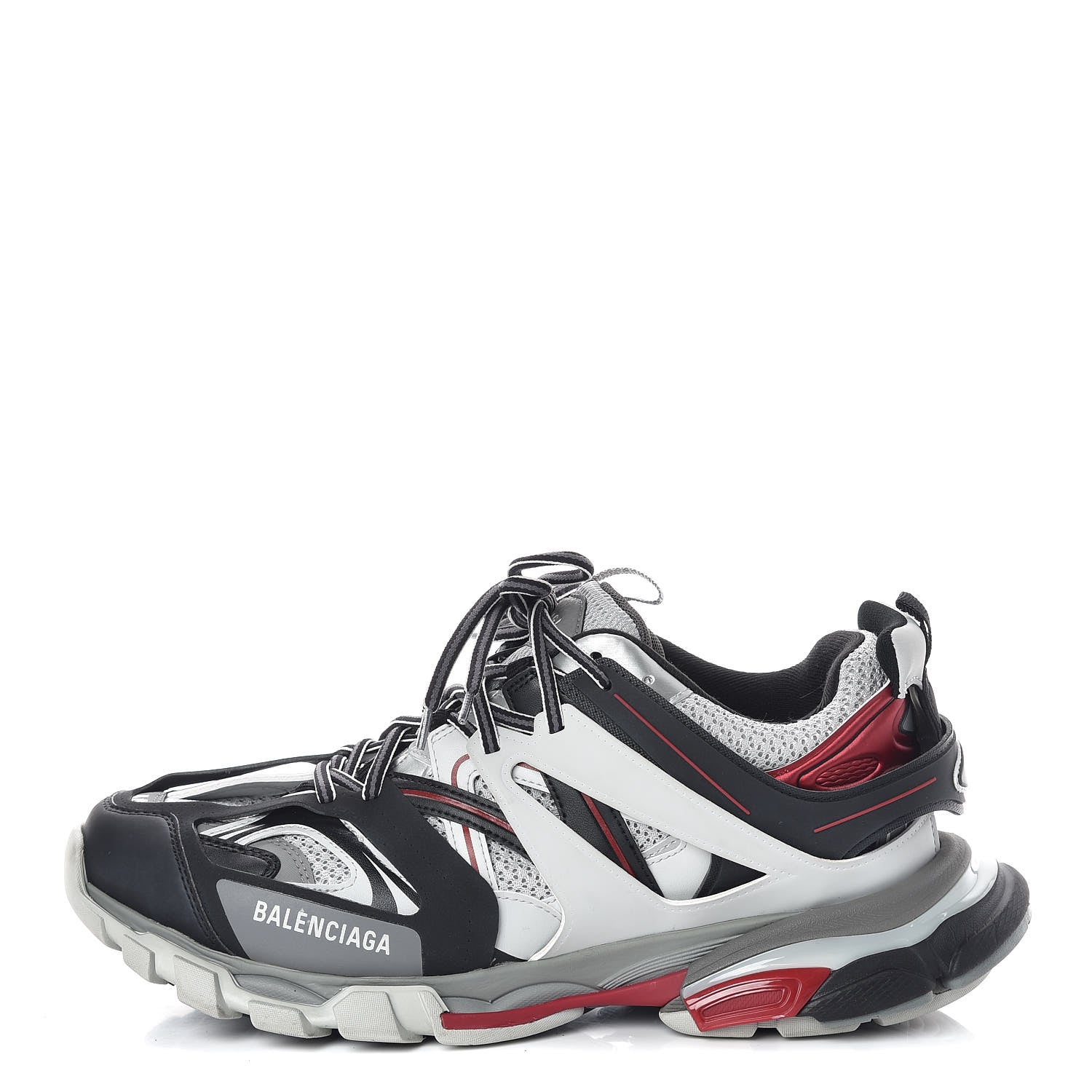 Balenciaga Mesh Nylon Metallic Fabric Mens Track Sneakers 44 Gris Rouge Black 1 of 7