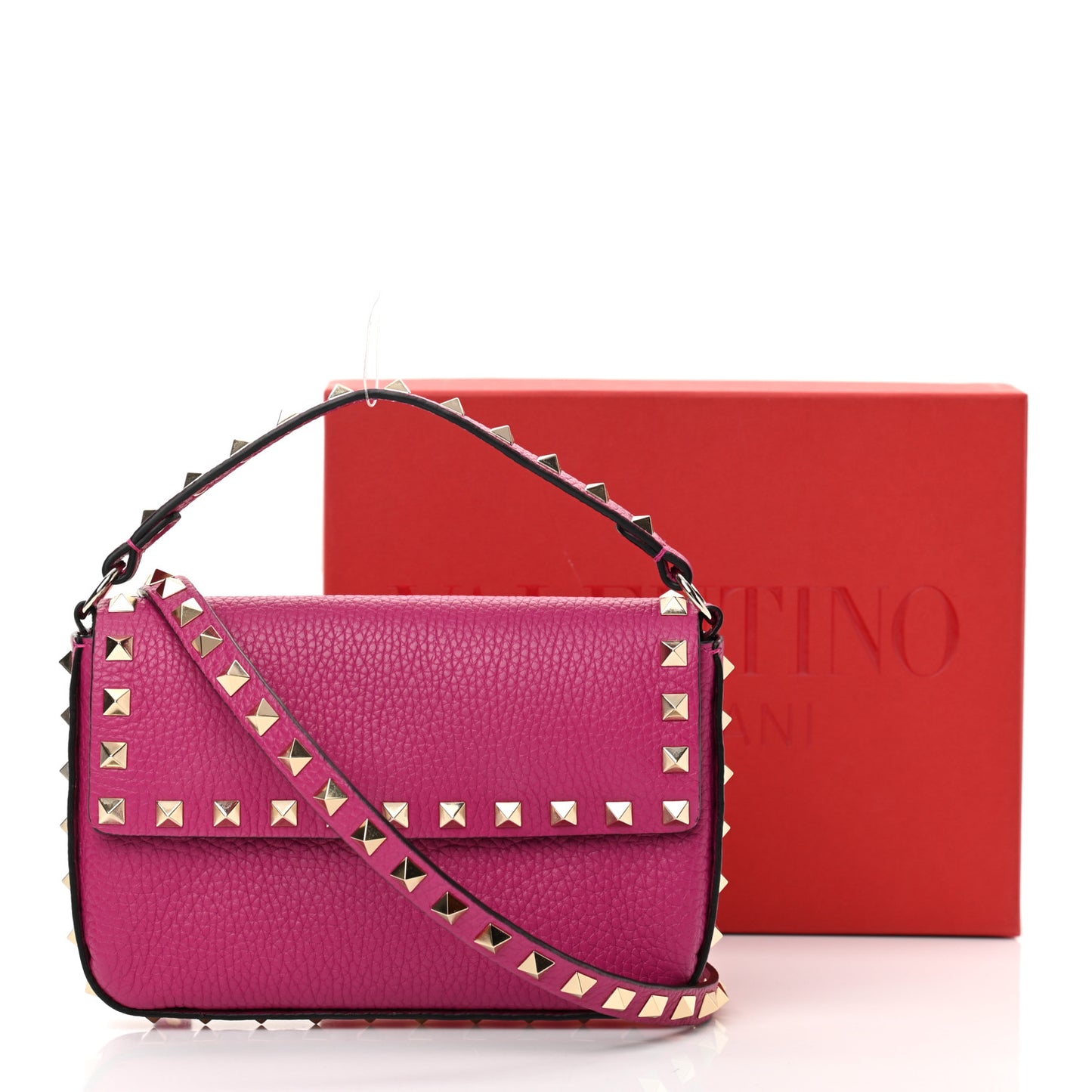 Grainy Calfskin Rockstud Crossbody Pouch Rose Violet