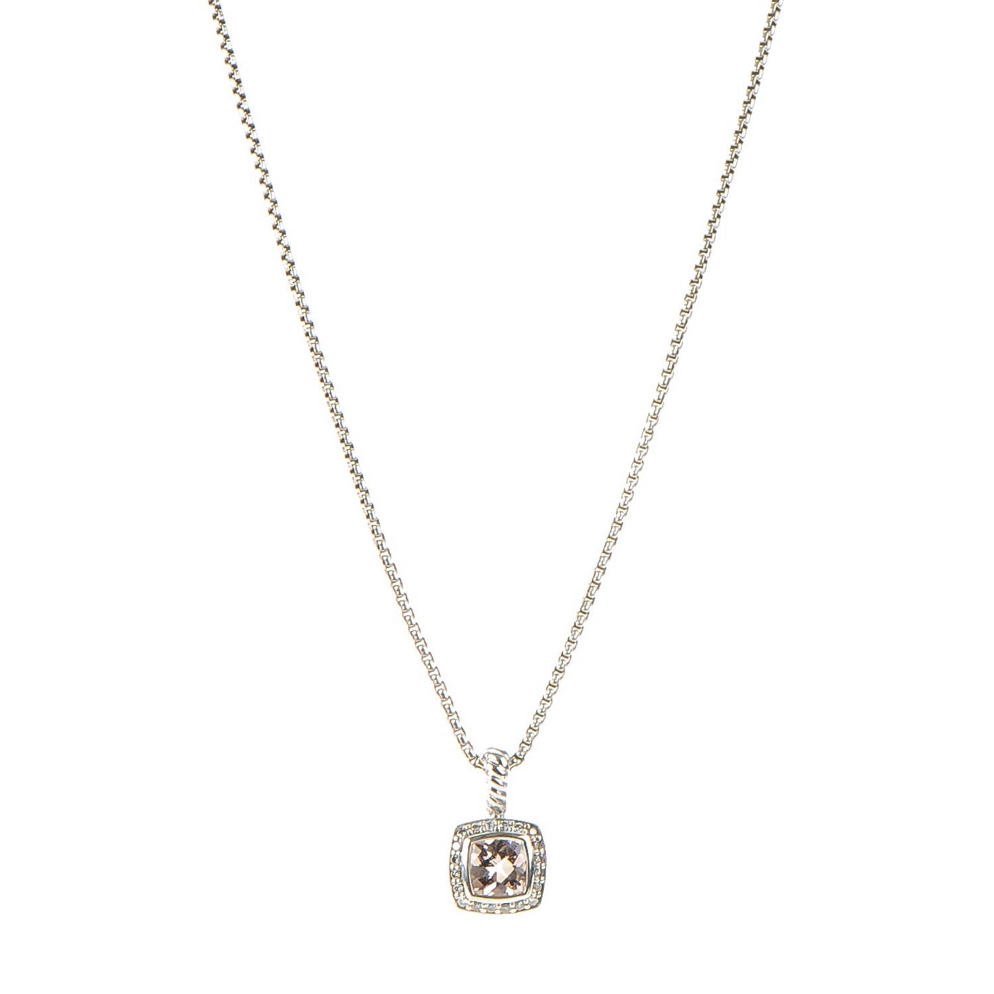 Sterling Silver Diamond Morganite 7mm Petite Albion Pendant Necklace