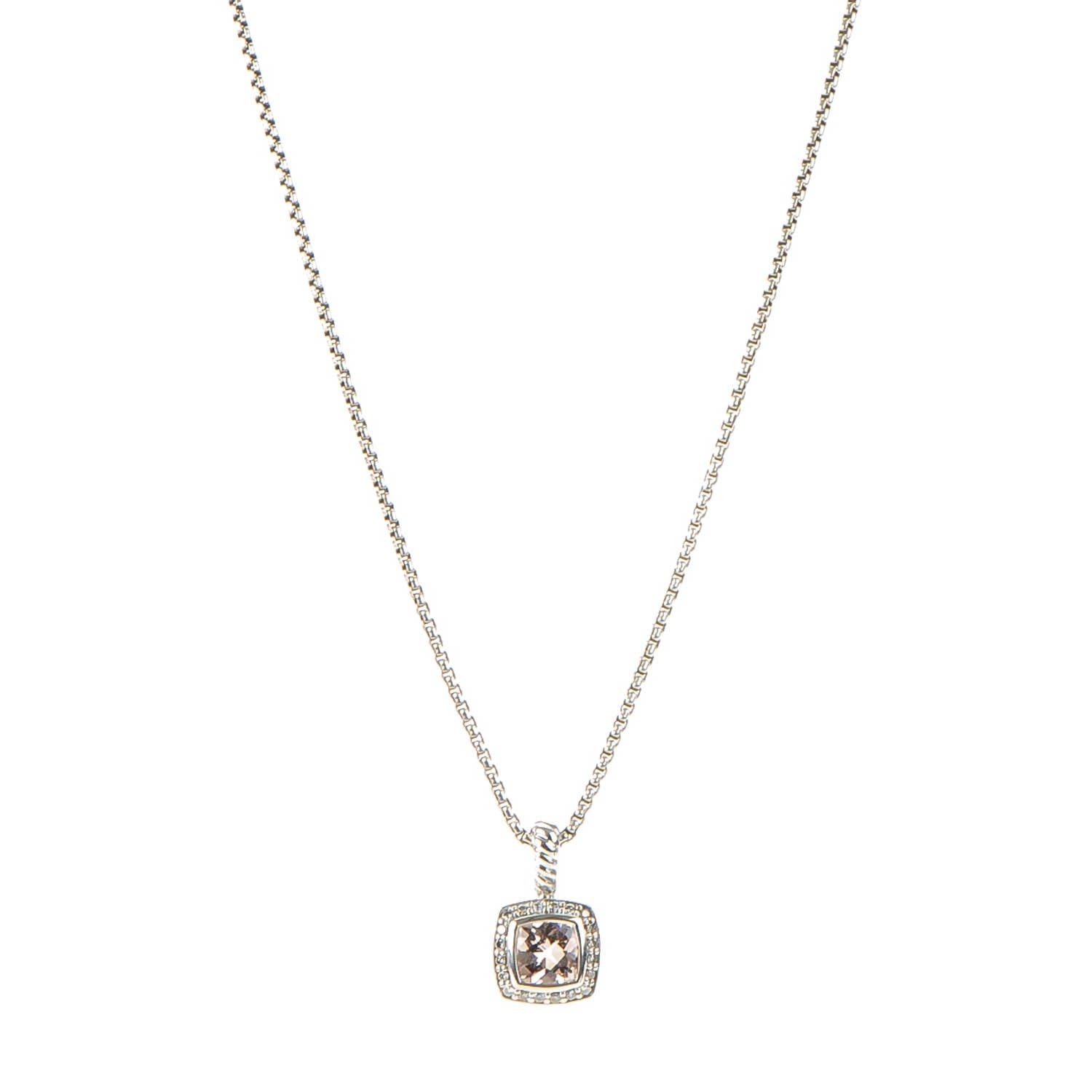 David Yurman Sterling Silver Diamond Morganite 7mm Petite Albion Pendant Necklace 1 of 5