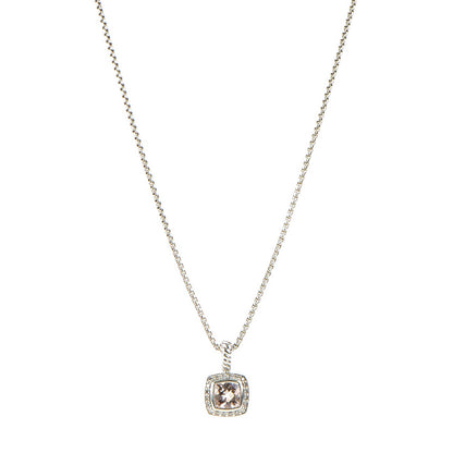 David Yurman Sterling Silver Diamond Morganite 7mm Petite Albion Pendant Necklace 1 of 5