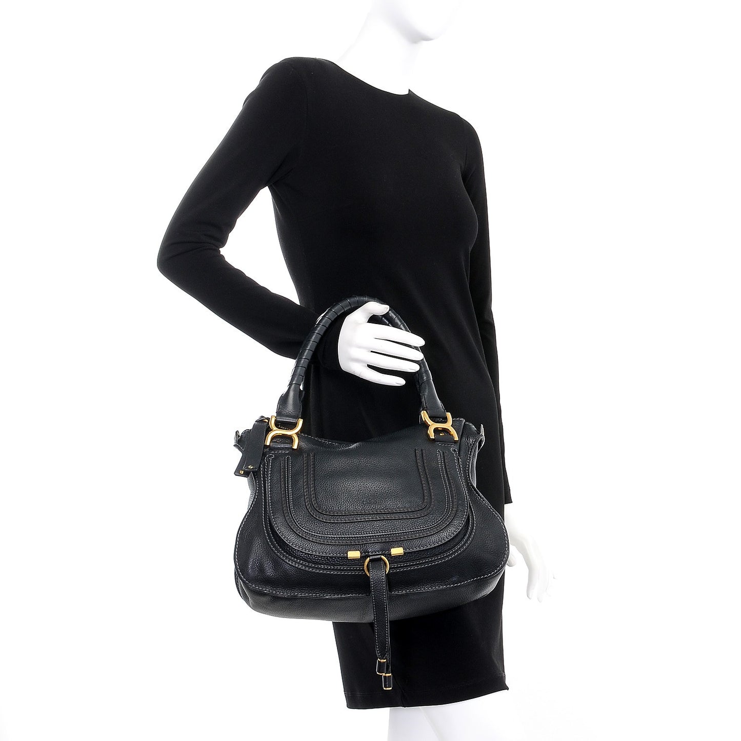 Calfskin Medium Marcie Satchel Black