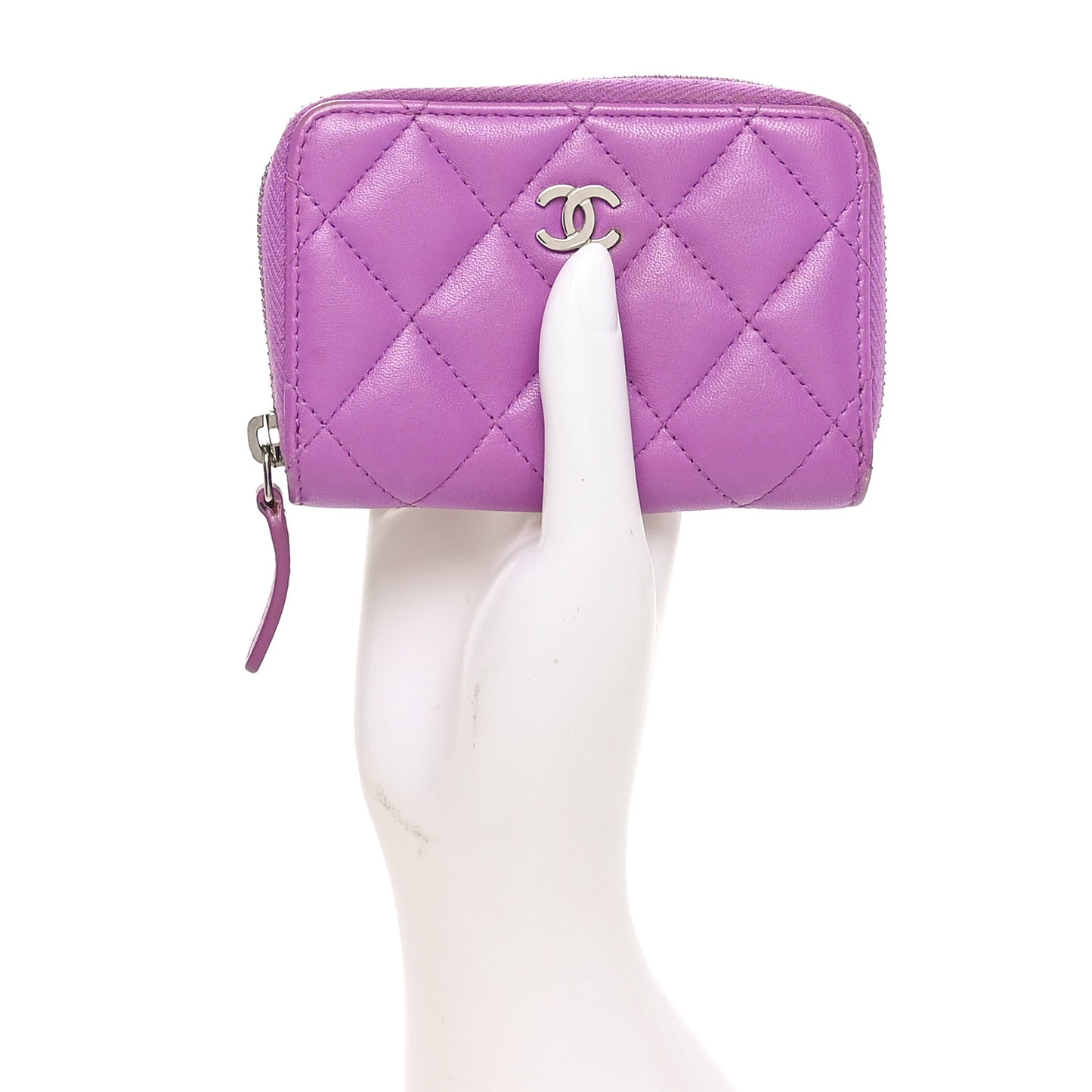 Lambskin Quilted Zip Around Coin Purse Wallet Purple