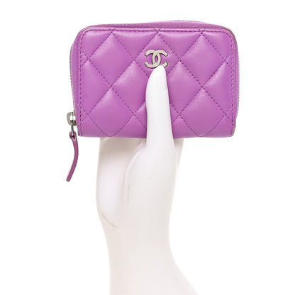 Chanel Lambskin Quilted Zip Around Coin Purse Wallet Purple 2 of 8