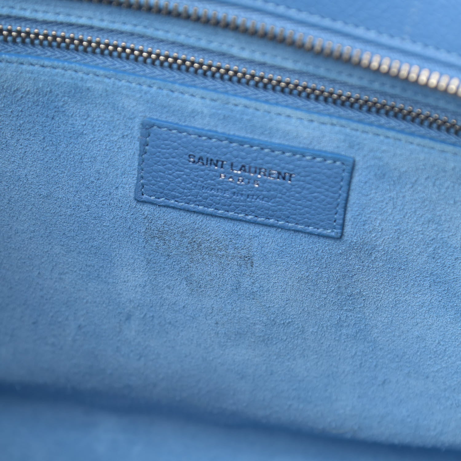 Saint Laurent Grained Calfskin Small Rive Gauche Cabas Blue Clair 16 of 16