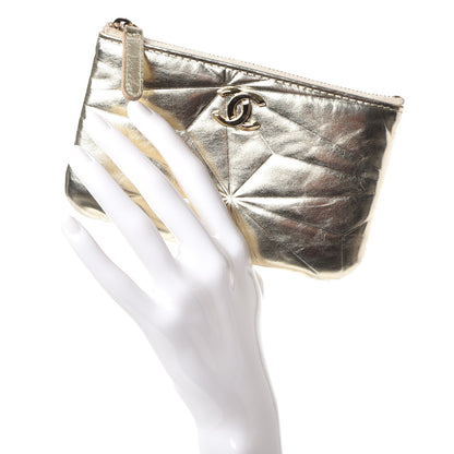 Chanel Metallic Lambskin Embossed Cosmetic Pouch Gold 2 of 8