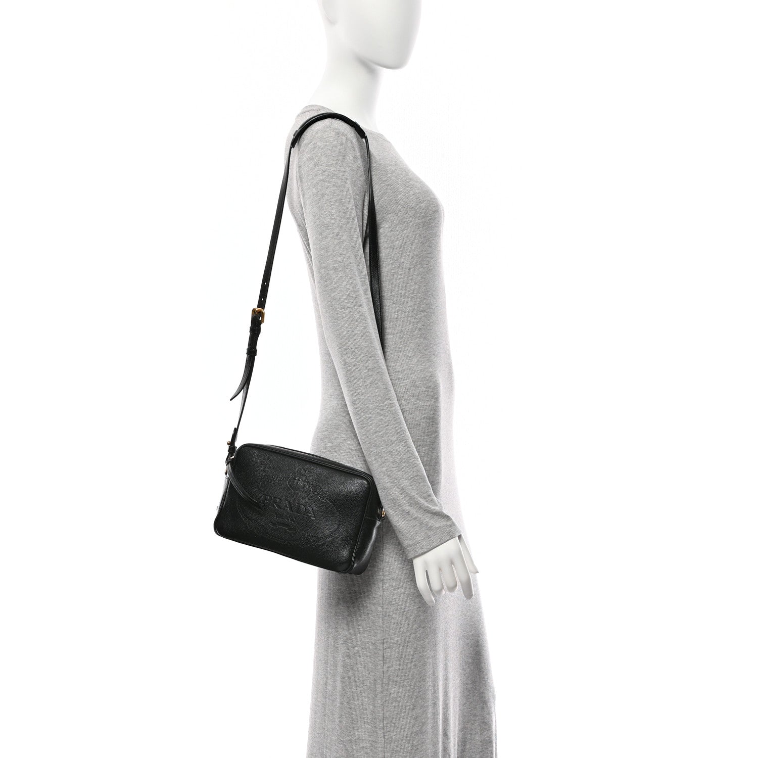 Prada Glace Calfskin Embossed Logo Crossbody Black 2 of 10