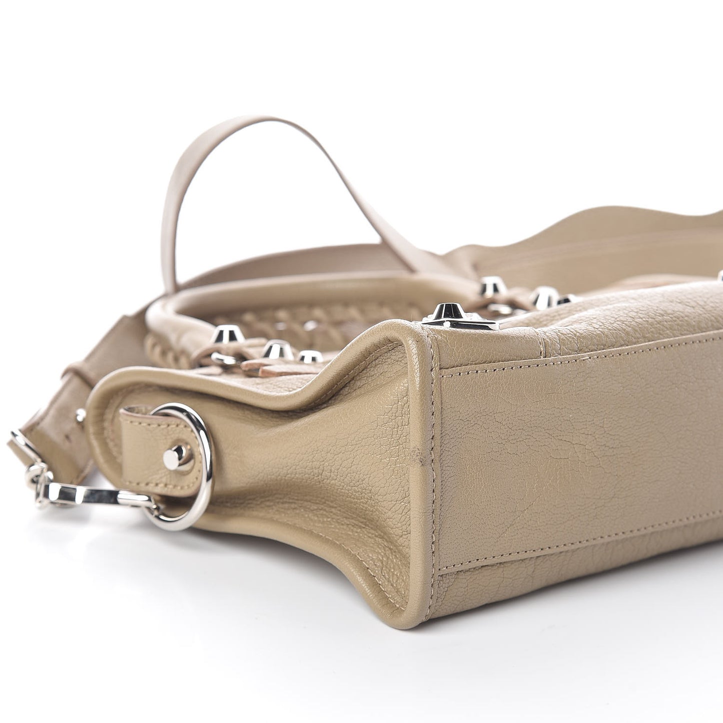 Chevre Silver Metallic Edge Hardware Mini City Beige Latte