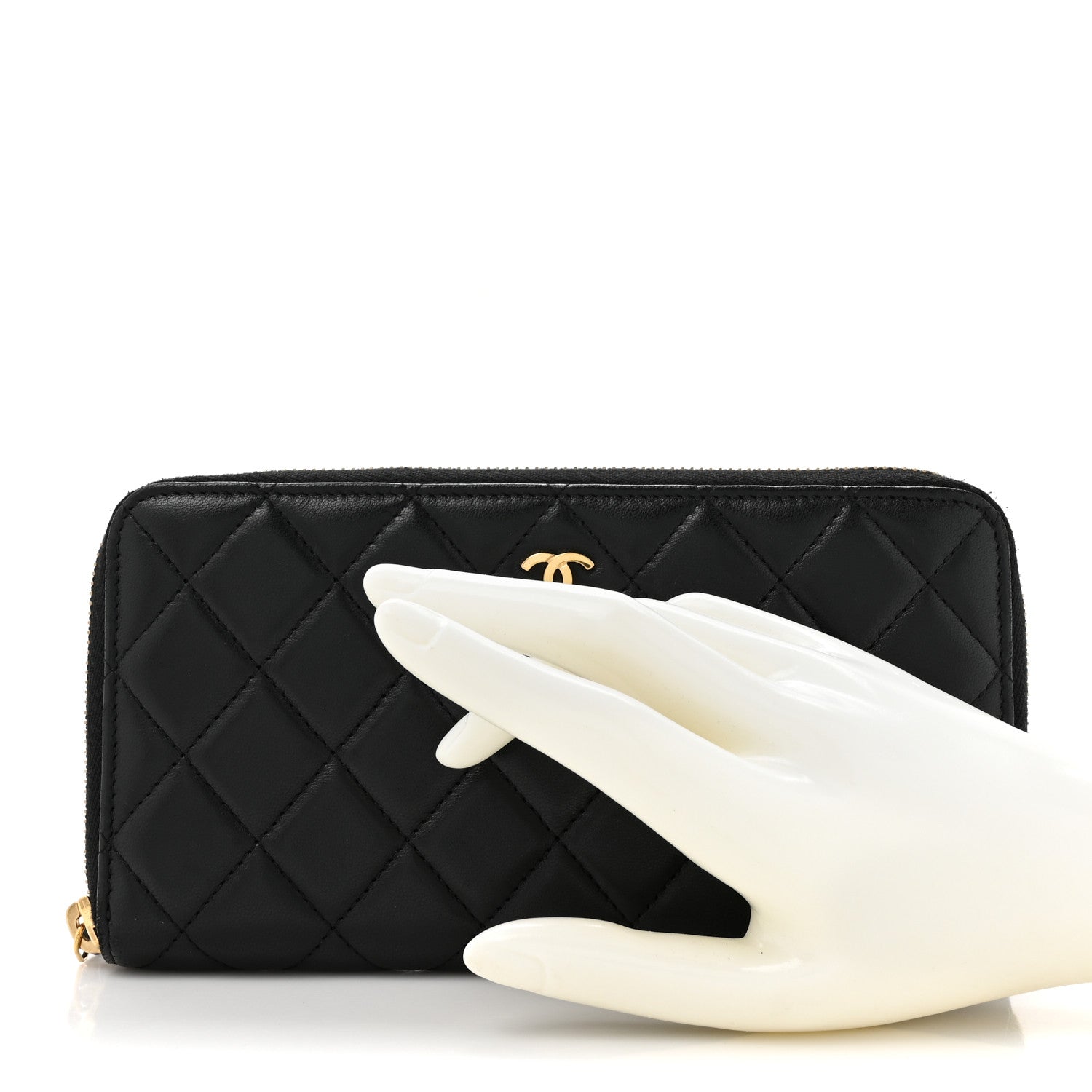Chanel Lambskin Quilted Large Gusset Zip Around Wallet Black 2 of 12